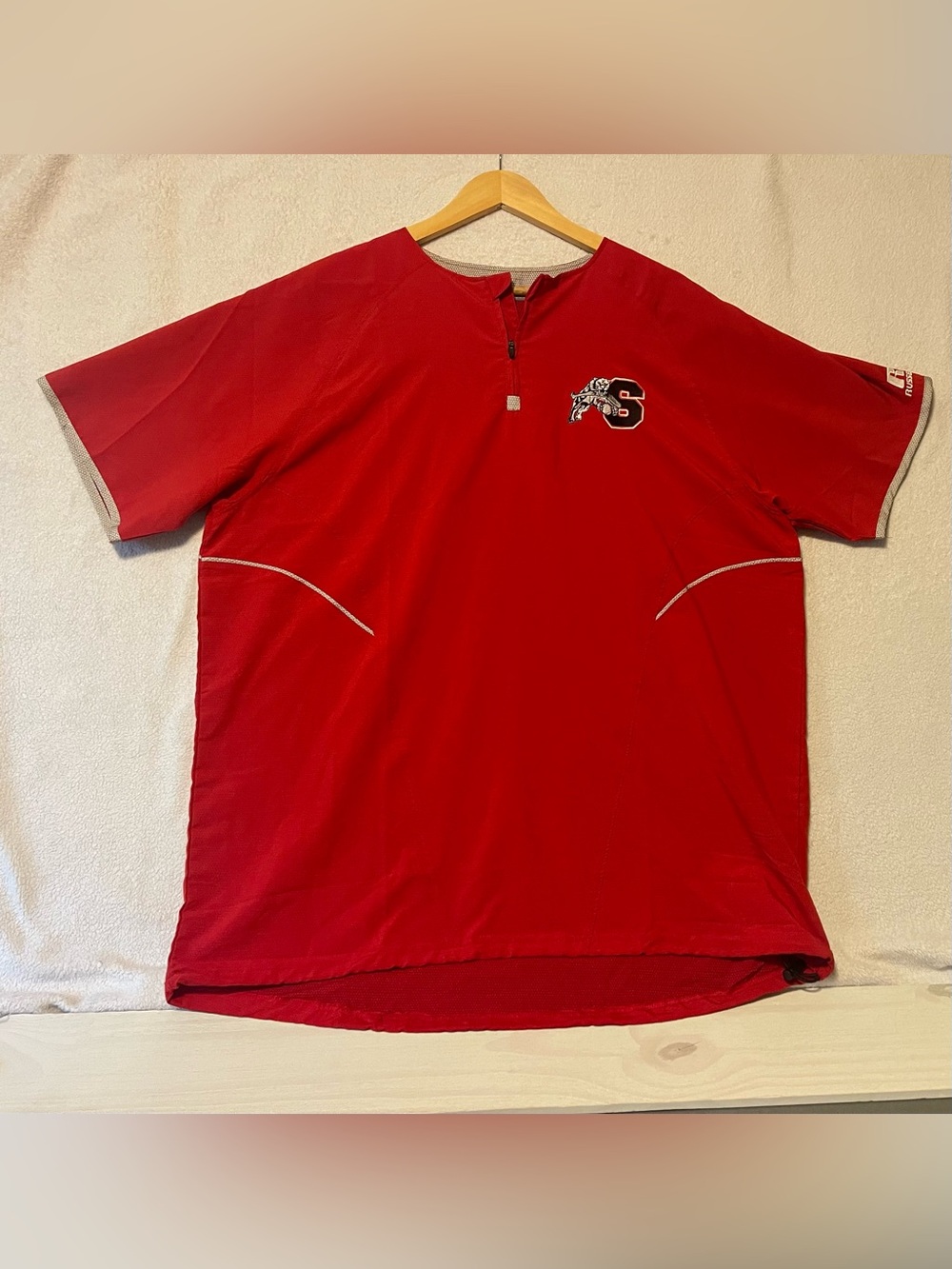 Russell Athletic Shakopee Sabers Baseball Cage Jacket Red 1/4 Zip Men's Large